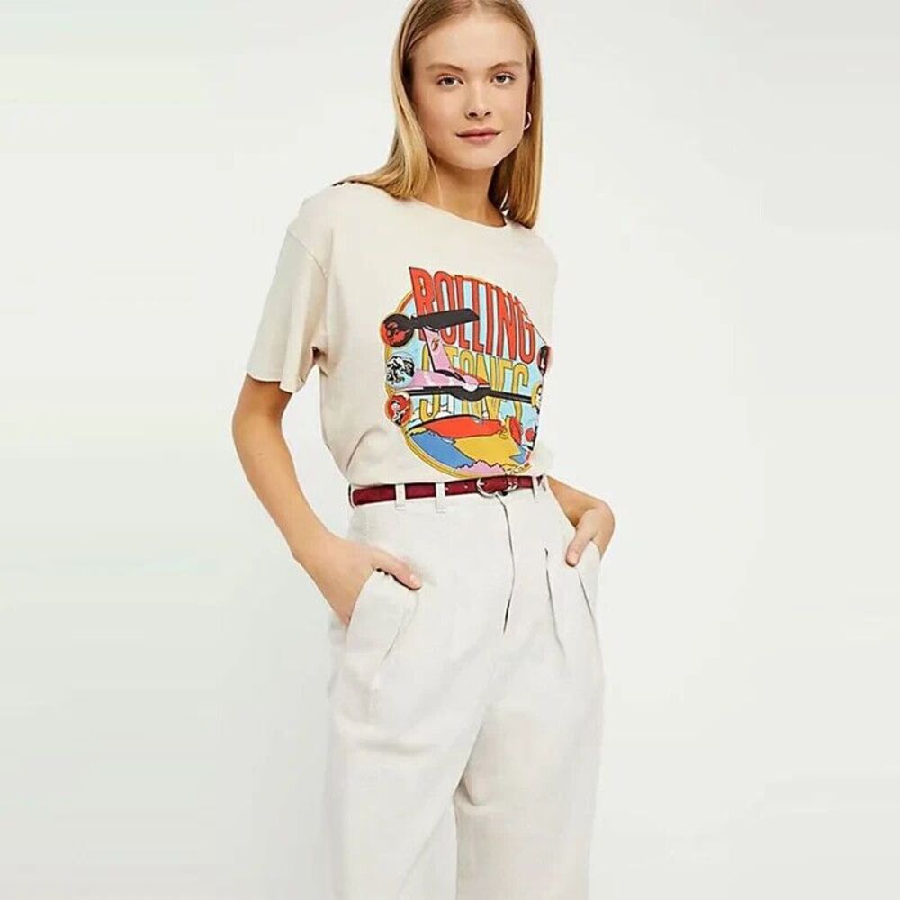 Daydreamer Free People Rolling Stones Around The World Tee T-Shirt Womens XS